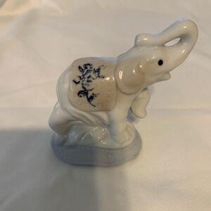 Vintage White and Blue Ceramic Elephant Figurine
Made in China